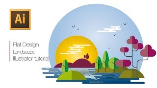 Illustrator Tutorial for Beginners How To Create a Flat Landscape vector Illustration [upl. by Dleifrag]