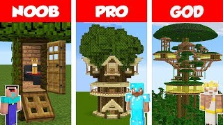 Minecraft NOOB vs PRO vs GOD Jungle Tree House Build Challenge in Minecraft  Animation [upl. by Etnovert963]