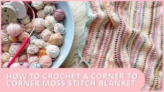 How to Crochet  Corner to Corner Moss StitchLinen Stitch  Scrap Yarn Blanket [upl. by Nho]