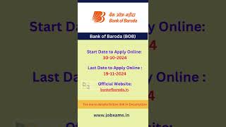 Bank of Baroda BOB Recruitment 2024 jobvacancy ytshortsvideo new job newjobvacancy [upl. by Armilda]