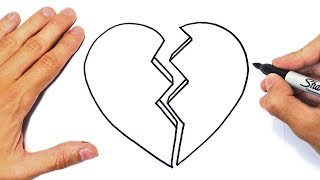 How to draw a Broken Heart Step by Step  Love Drawings Tutorials [upl. by Areyk48]