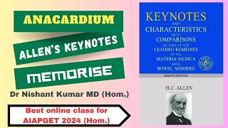 Memorise Anacardium l Allens key note l Homoeopathy l Aiapget l aiapget bhms aiapget2024 [upl. by Ragas]