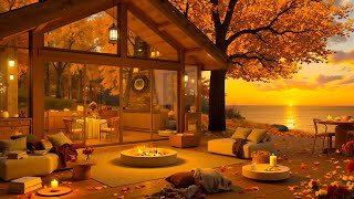 Peaceful Jazz by the Autumn Lakeside for Relaxation Study Work  Bossa Nova with a Cozy Fireplace [upl. by Aliza]