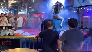 September 12 Girl in Beautiful Dress Riding on a Bull in Benidorm Mechanical Bull Epic Fail [upl. by Beaner866]